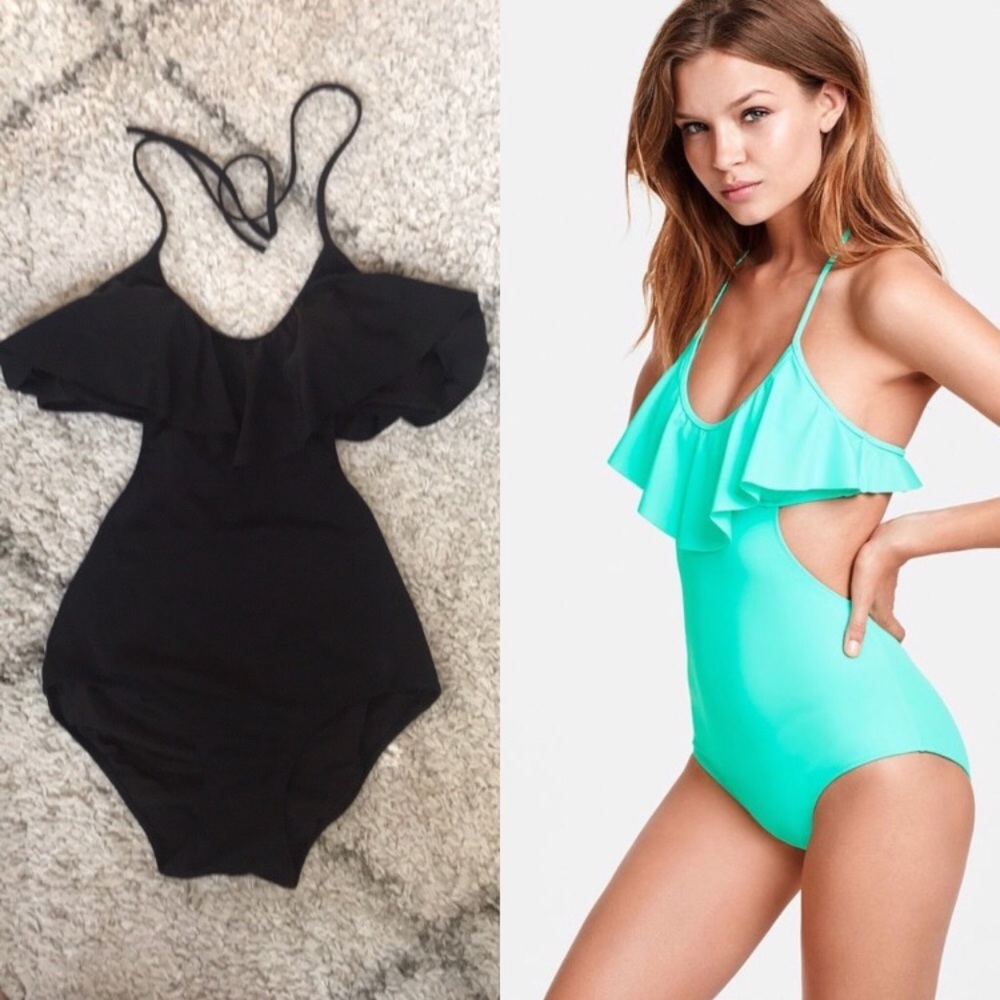 NWOT Victoria’s Secret Black Flounce Swimsuit